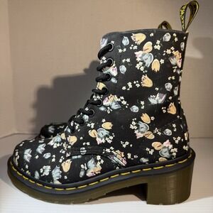 Doc Dr. Martens Lynn Womens Sz 6 Floral Fabric Canvas Heeled Combat Ankle Boots